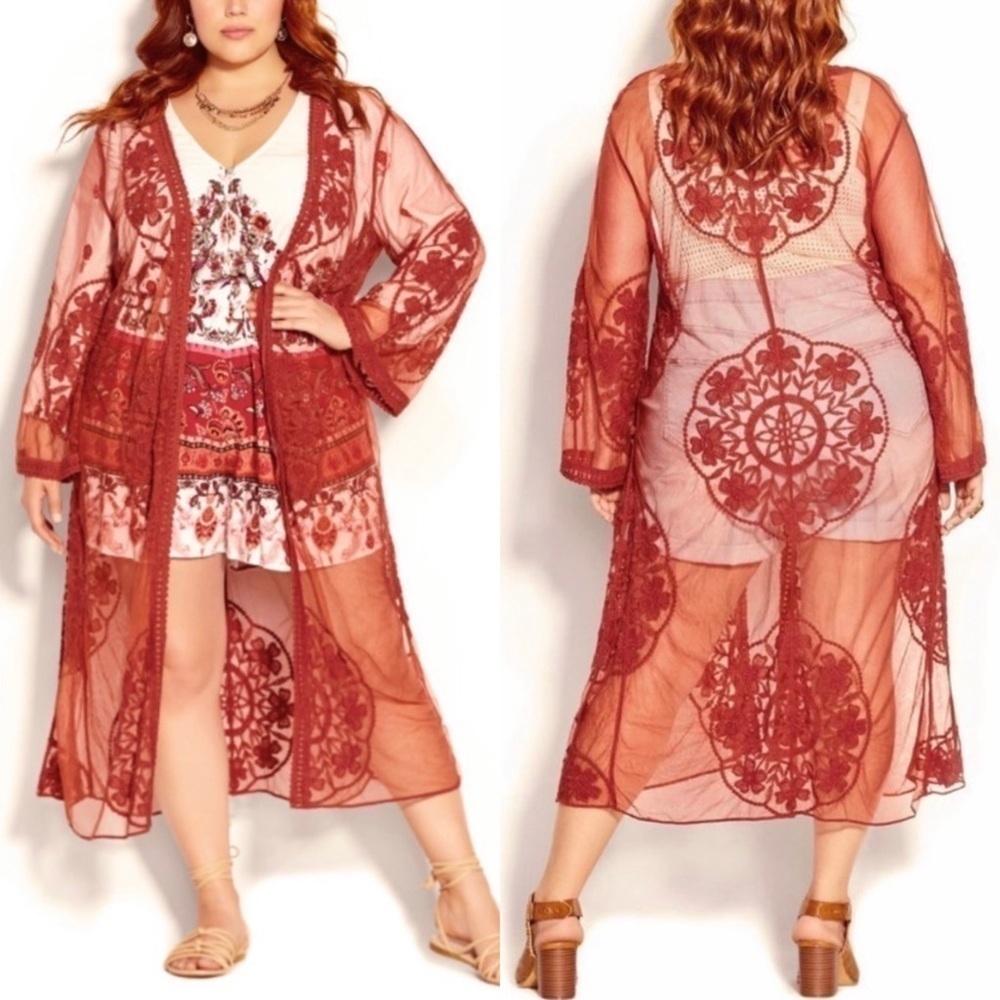 NWT City Chic Lost Angel Jacket Lace Long Kimono in Bronze